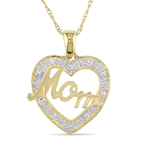 Diamond Accent Mom Heart Pendant in 10K Gold - 17"