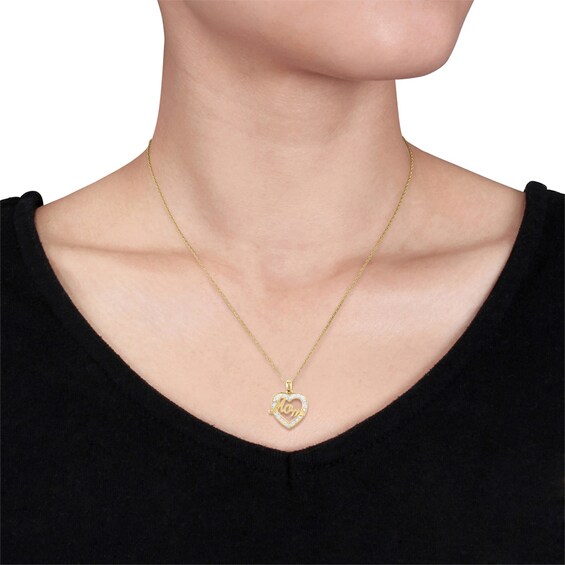 Diamond Accent Mom Heart Pendant in 10K Gold - 17"