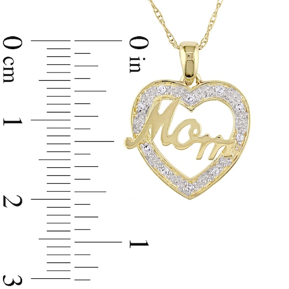Diamond Accent Mom Heart Pendant in 10K Gold - 17"