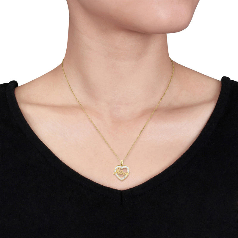 Main Image 2 of Diamond Accent "Mom" Heart Pendant in 10K Gold - 17"