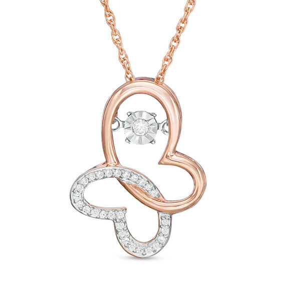 0.09 CT. T.w. Diamond Tilted Butterfly Pendant in 10K Rose Gold