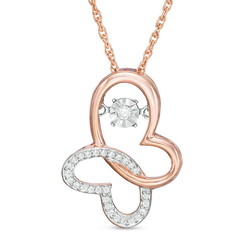 Main Image 1 of 0.09 CT. T.W. Diamond Tilted Butterfly Pendant in 10K Rose Gold
