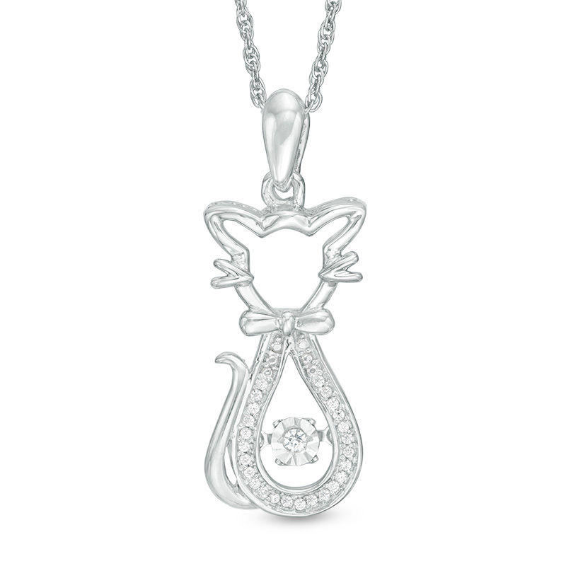 Diamond Accent Sitting Pretty Cat Pendant in Sterling Silver