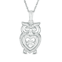 Diamond Accent Heart Owl Pendant in Sterling Silver