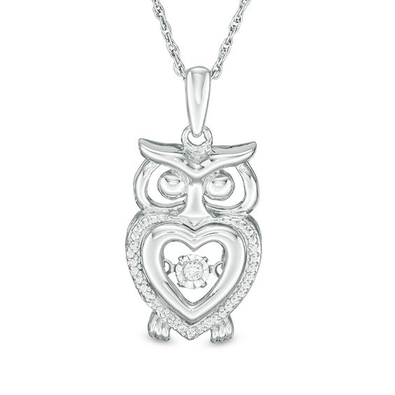 Diamond Accent Heart Owl Pendant in Sterling Silver