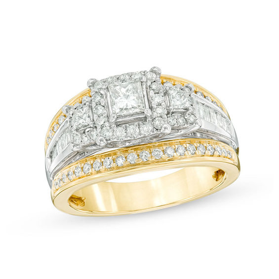 1 CT. T.W. Princess-Cut Diamond Past Present Future® Frame Engagement Ring in 14K Two-Tone Gold 1 CT. T.W. Princess-Cut Diamond Past Present Future® Frame Engagement Ring in 14K Two-Tone Gold