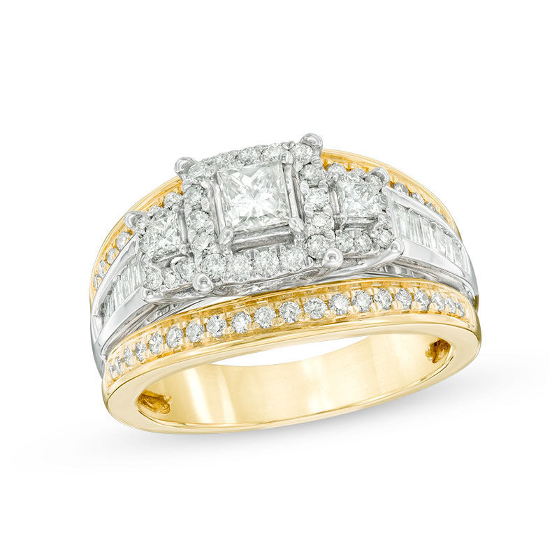 Main Image 1 of 1 CT. T.W. Princess-Cut Diamond Past Present Future® Frame Engagement Ring in 14K Two-Tone Gold