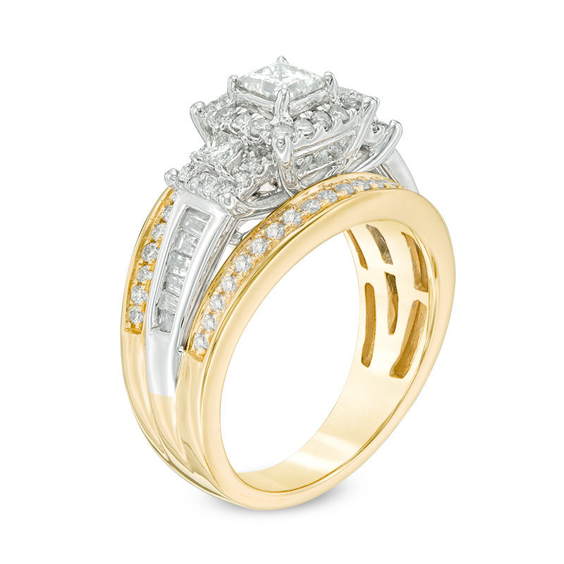 Main Image 2 of 1 CT. T.W. Princess-Cut Diamond Past Present Future® Frame Engagement Ring in 14K Two-Tone Gold