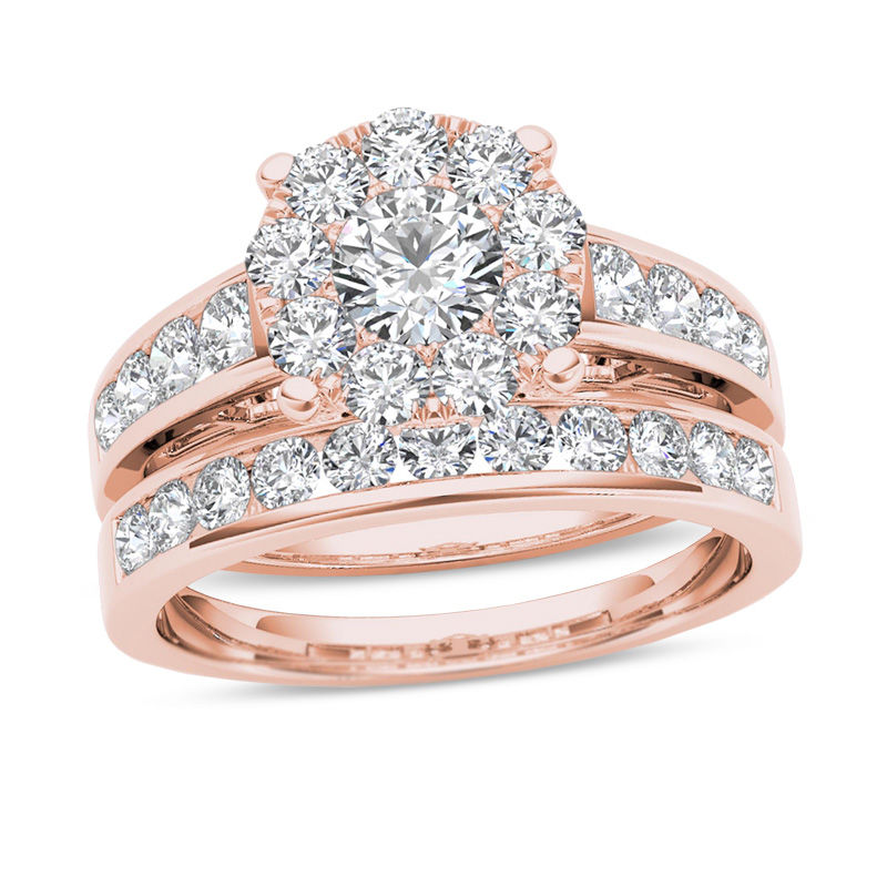 1-1/2 CT. T.W. Diamond Frame Channel Bridal Set in 14K Rose Gold