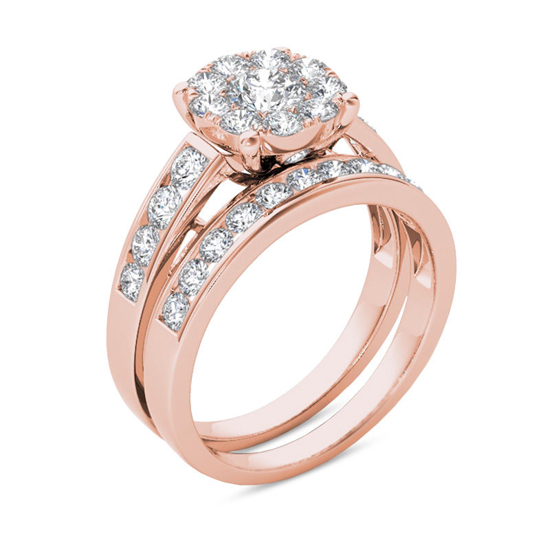 1-1/2 CT. T.W. Diamond Frame Channel Bridal Set in 14K Rose Gold