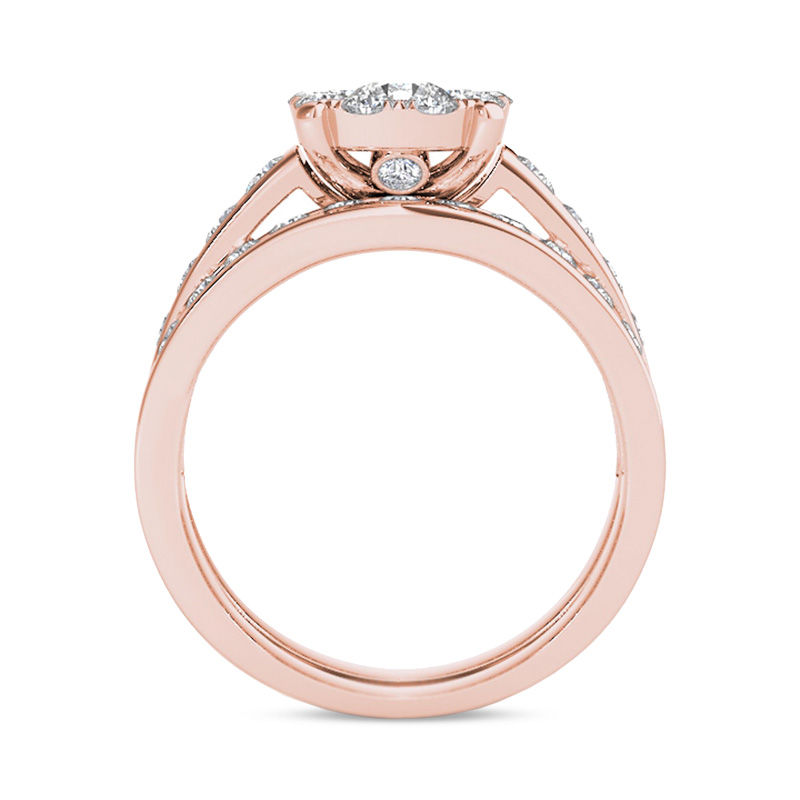 1-1/2 CT. T.W. Diamond Frame Channel Bridal Set in 14K Rose Gold