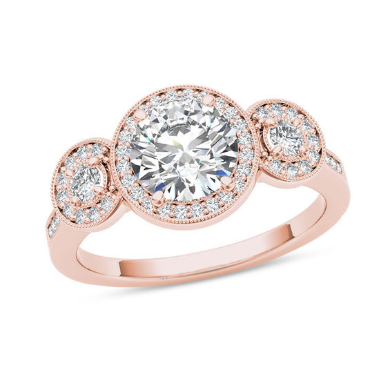 1-1/2 CT. T.W. Diamond Frame Three Stone Frame Engagement Ring in 14K Rose Gold 1-1/2 CT. T.W. Diamond Frame Three Stone Frame Engagement Ring in 14K Rose Gold