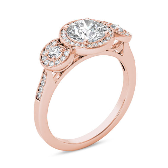 1-1/2 CT. T.W. Diamond Frame Three Stone Frame Engagement Ring in 14K Rose Gold 1-1/2 CT. T.W. Diamond Frame Three Stone Frame Engagement Ring in 14K Rose Gold