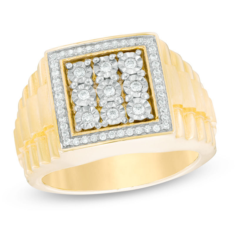 Main Image 1 of 1/4 CT. T.W. Composite Diamond Square Frame Stepped Shank Satin Ring in 10K Gold
