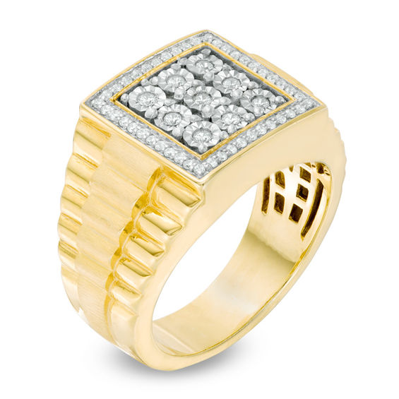 1/4 CT. T.w. Composite Diamond Square Frame Stepped Shank Satin Ring in 10K Gold