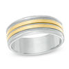 Thumbnail Image 1 of Men's 8.0mm Striped Satin Comfort Fit Wedding Band in 10K Two-Tone Gold - Size 10