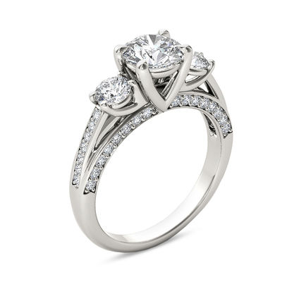 14K Solid White Gold 1 Ct Diamond Three Stone Round Cut Engagement Wedding Ring 