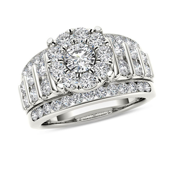 2 CT. T.W. Diamond Frame Multi-Row Engagement Ring in 14K White Gold ...