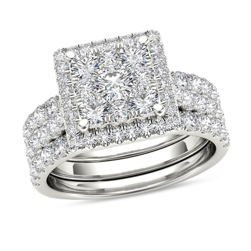 Main Image 1 of 2 CT. T.W. Composite Diamond Square Frame Three Piece Bridal Set in 14K White Gold