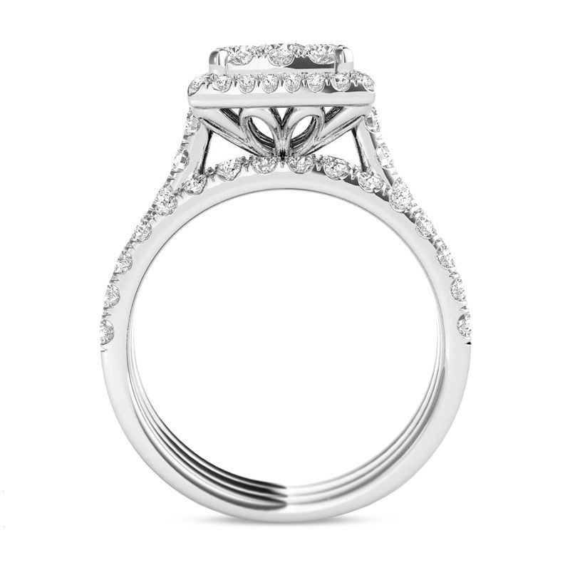 Main Image 3 of 2 CT. T.W. Composite Diamond Square Frame Three Piece Bridal Set in 14K White Gold