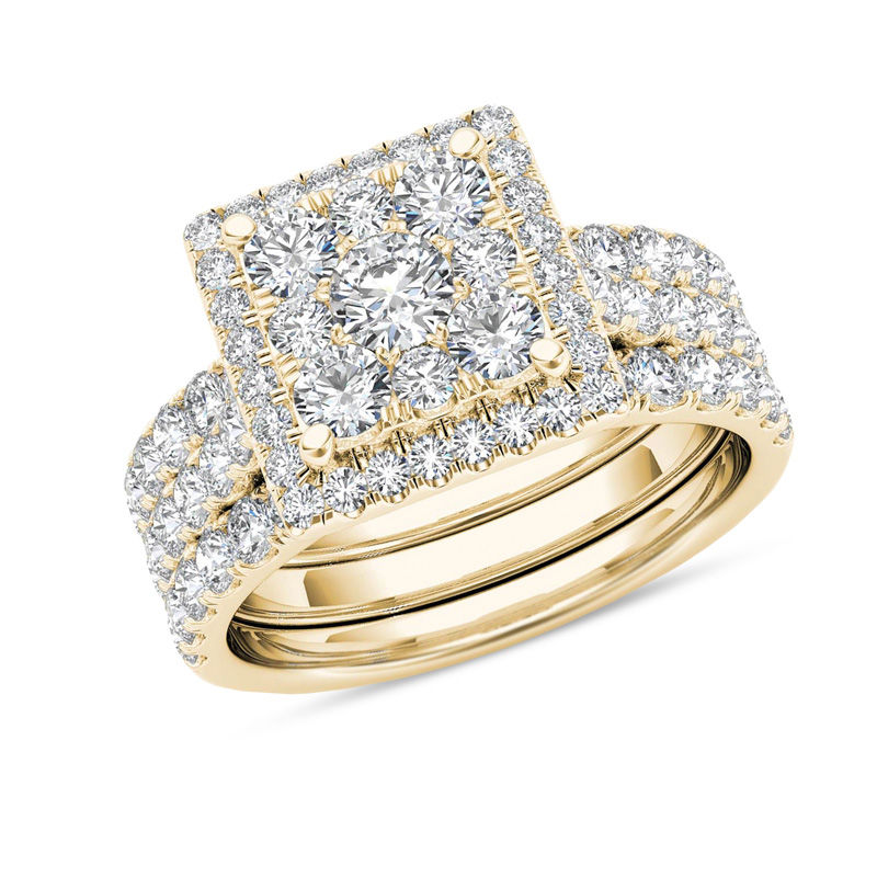 Main Image 1 of 2 CT. T.W. Composite Diamond Square Frame Three Piece Bridal Set in 14K Gold