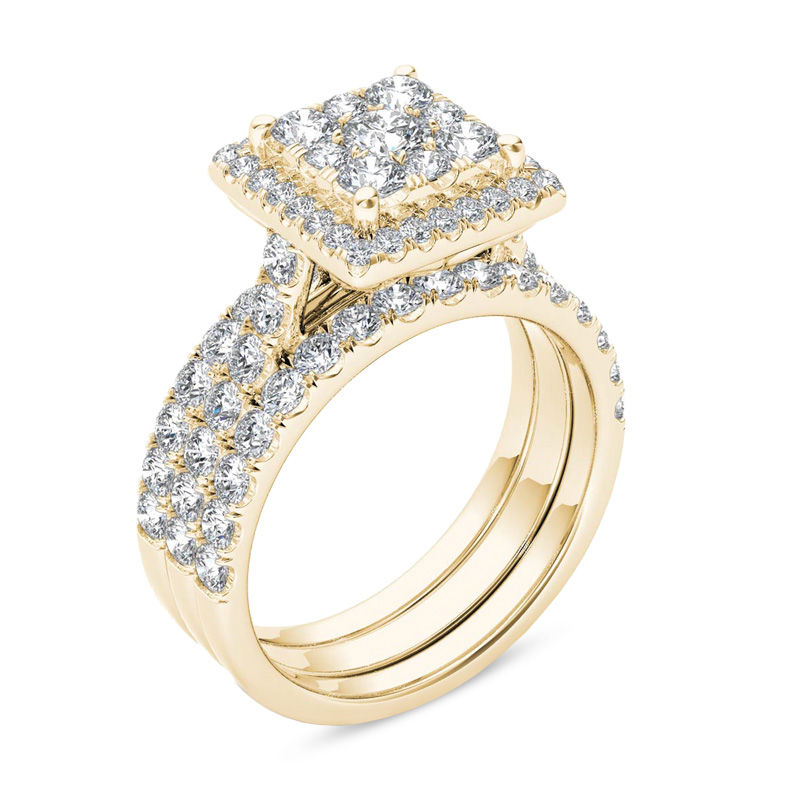 Main Image 2 of 2 CT. T.W. Composite Diamond Square Frame Three Piece Bridal Set in 14K Gold