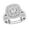Thumbnail Image 1 of 2 CT. T.W. Diamond Double Cushion Frame Split Shank Bridal Set in 14K White Gold
