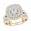 Thumbnail Image 1 of 2 CT. T.W. Diamond Double Cushion Frame Split Shank Bridal Set in 14K Gold