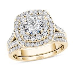 2 CT. T.W. Diamond Double Cushion Frame Split Shank Bridal Set in 14K Gold