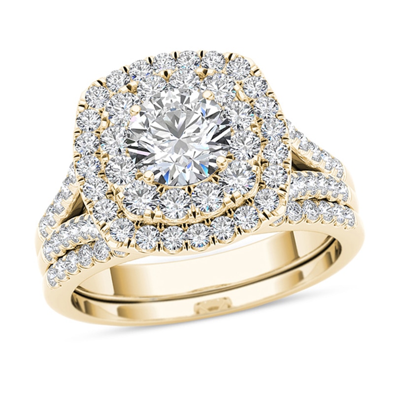 Main Image 1 of 2 CT. T.W. Diamond Double Cushion Frame Split Shank Bridal Set in 14K Gold