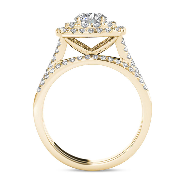 Main Image 3 of 2 CT. T.W. Diamond Double Cushion Frame Split Shank Bridal Set in 14K Gold