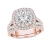 Thumbnail Image 1 of 2 CT. T.W. Diamond Double Cushion Frame Split Shank Bridal Set in 14K Rose Gold