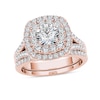 Thumbnail Image 0 of 2 CT. T.W. Diamond Double Cushion Frame Split Shank Bridal Set in 14K Rose Gold