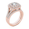 Thumbnail Image 1 of 2 CT. T.W. Diamond Double Cushion Frame Split Shank Bridal Set in 14K Rose Gold