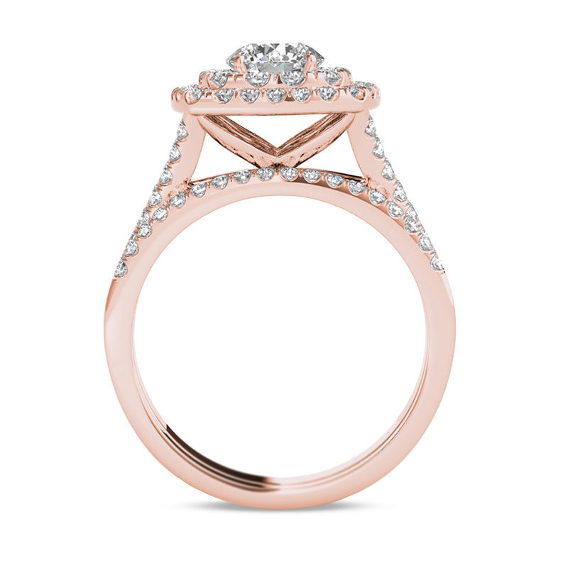 Main Image 3 of 2 CT. T.W. Diamond Double Cushion Frame Split Shank Bridal Set in 14K Rose Gold