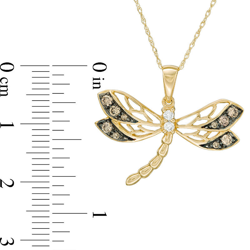 1/4 CT. T.W. Champagne and White Diamond Dragonfly Pendant in 10K Gold