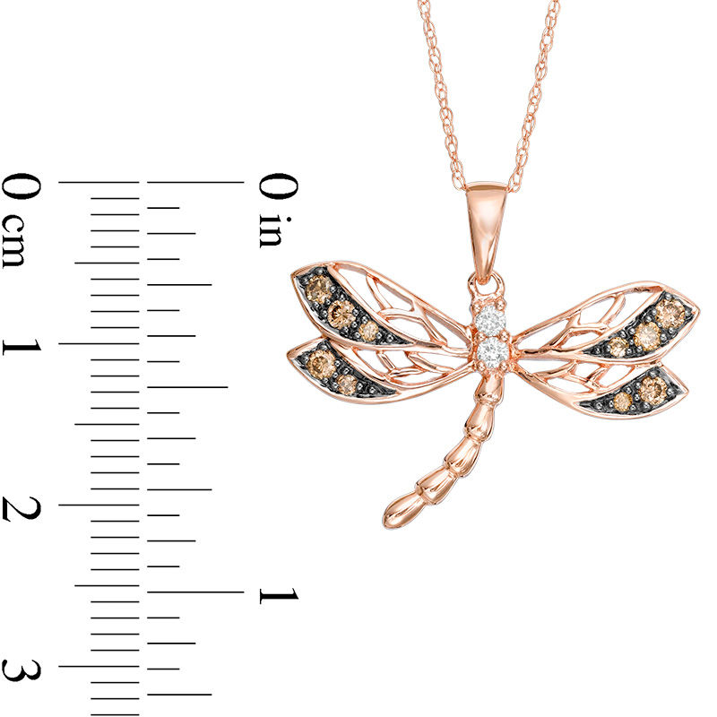 1/4 CT. T.W. Champagne and White Diamond Dragonfly Pendant in 10K Rose Gold