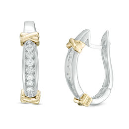 1/2 CT. T.W. Diamond "X" Collar Hoop Earrings in 10K Two-Tone Gold
