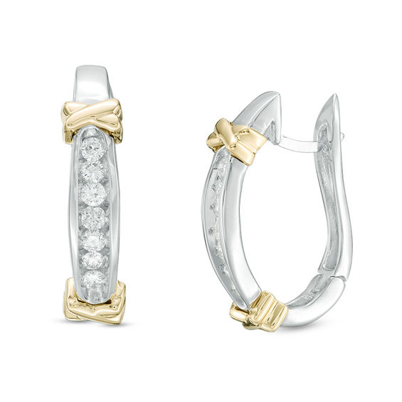 1/2 CT. T.w. Diamond "X" Collar Hoop Earrings in 10K Two-Tone Gold