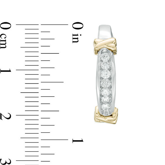 1/2 CT. T.w. Diamond "X" Collar Hoop Earrings in 10K Two-Tone Gold