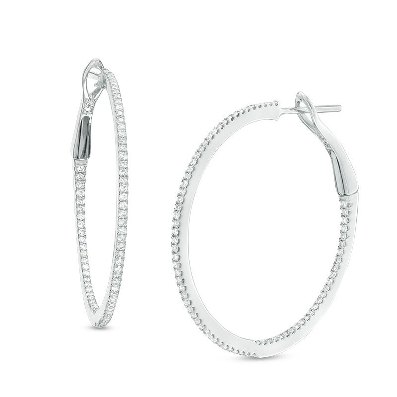 1 2 Ct T W Diamond Inside Out Hoop Earrings In 10k White Gold Zales 1 2 Ct T W Diamond Inside Out Hoop Earrings In 10k White Gold Zales