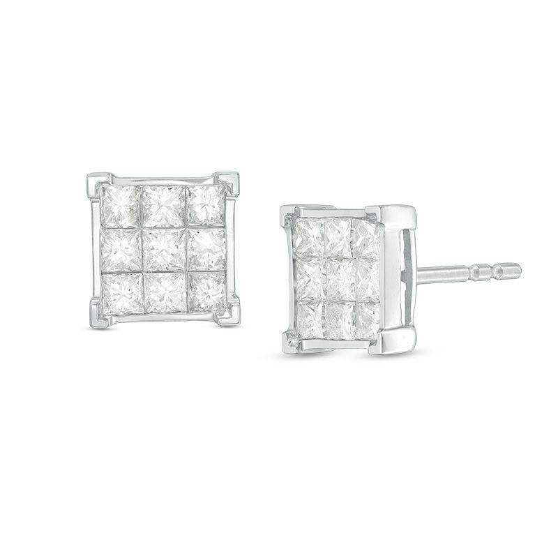 1 CT. T.W. Princess-Cut Composite Diamond Stud Earrings in 14K White ...