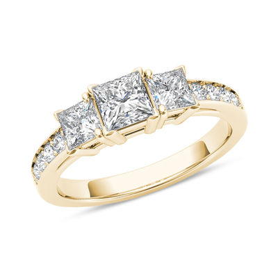 14K Yellow Gold Princess Cut Center Stone White CZ 3 Three Stone Engagement Ring 14K Yellow Gold Princess Cut Center Stone White CZ 3 Three Stone Engagement Ring