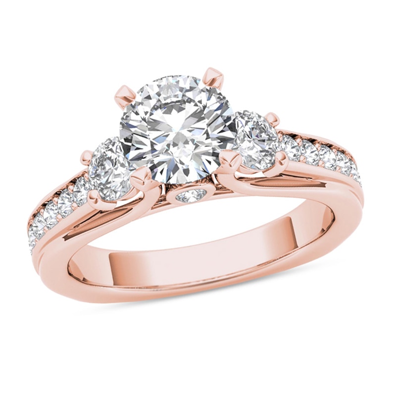 2 CT. T.W. Diamond Three Stone Squared Edge Engagement Ring in 14K Rose Gold