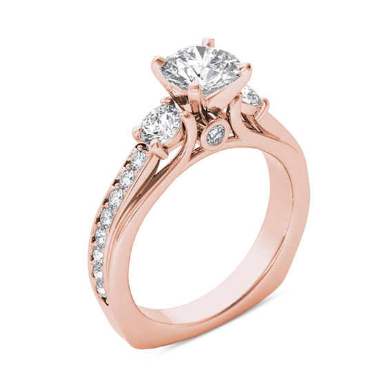 2 CT. T.w. Diamond Three Stone Squared Edge Engagement Ring in 14K Rose Gold