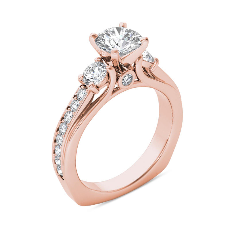 2 CT. T.W. Diamond Three Stone Squared Edge Engagement Ring in 14K Rose Gold