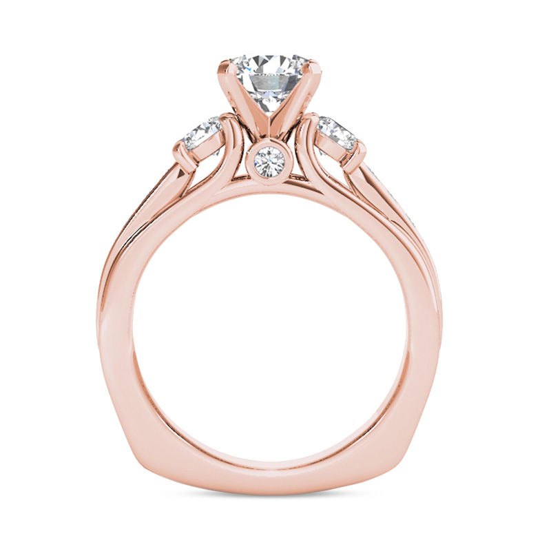 2 CT. T.W. Diamond Three Stone Squared Edge Engagement Ring in 14K Rose Gold