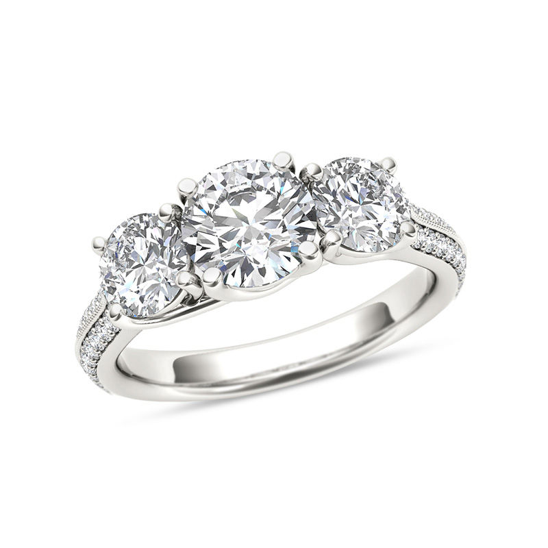 2-1/5 CT. T.W. Diamond Three Stone Vintage-Style Engagement Ring in 14K White Gold