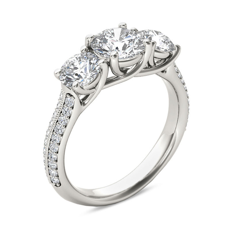 2-1/5 CT. T.W. Diamond Three Stone Vintage-Style Engagement Ring in 14K White Gold