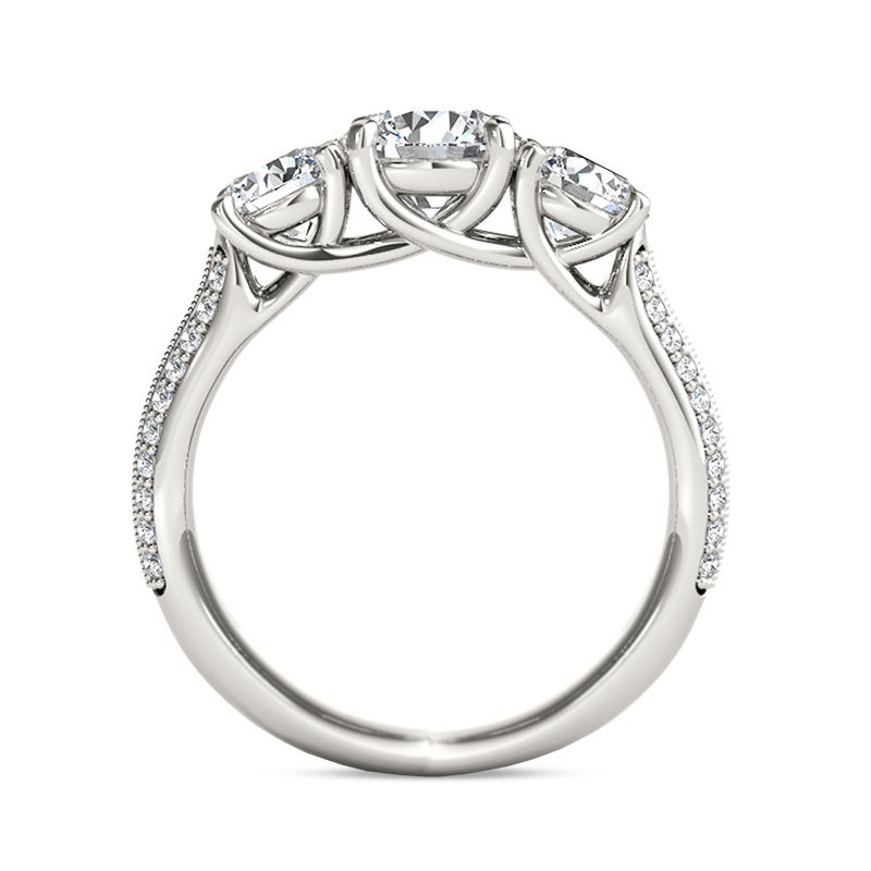 2-1/5 CT. T.W. Diamond Three Stone Vintage-Style Engagement Ring in 14K White Gold